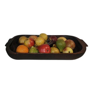 Set of 25, Hand Carved Dough Bowl With Assorted Stone Fruit For Sale