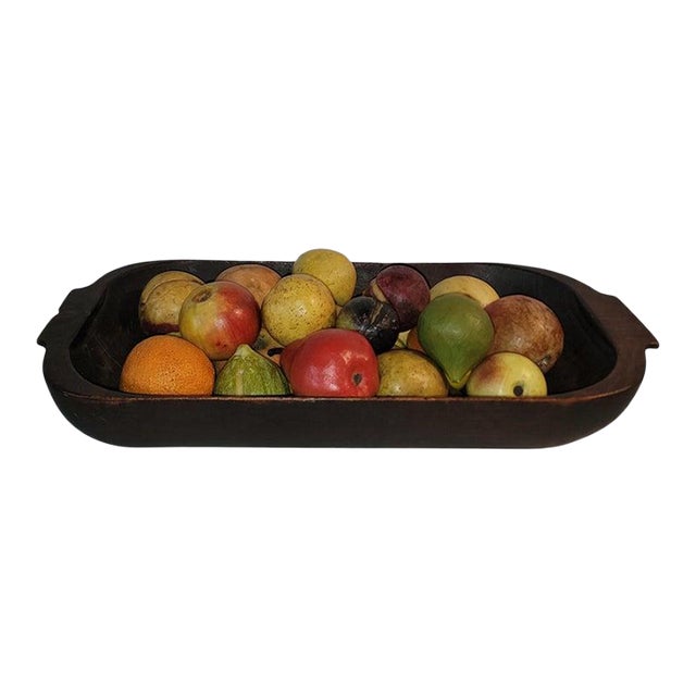 Set of 25, Hand Carved Dough Bowl With Assorted Stone Fruit For Sale