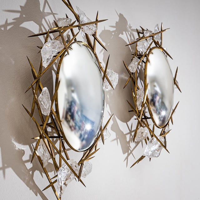 Pair of Wall Mirrors With Quartz Crystals by Füssinger & Wolff, Munich, 2007 For Sale - Image 4 of 10