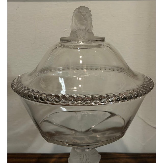 1870s Gillinder & Sons Frosted Lion Covered Glass Compote For Sale - Image 4 of 17