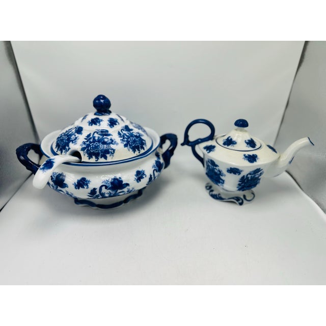 Antique Blue and White Soup Tureen and Tea Pot For Sale - Image 9 of 11