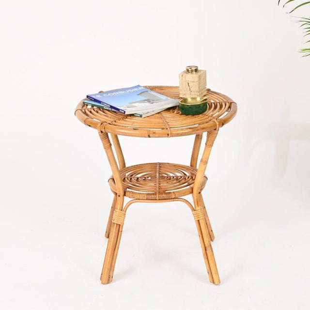 Mid-Century Italian Organic Round Coffee Table in Rattan and Wicker, 1960s For Sale - Image 8 of 14