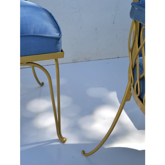 René Prou Art Deco Gold Wrought Iron Dining Room Chairs Blue Fabric - Set of 14 For Sale - Image 12 of 12