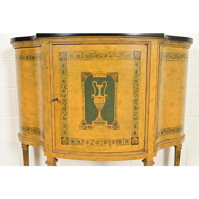 Wood Italian Neoclassical Paint Decorated Demilune Console or Bar Cabinet For Sale - Image 7 of 14