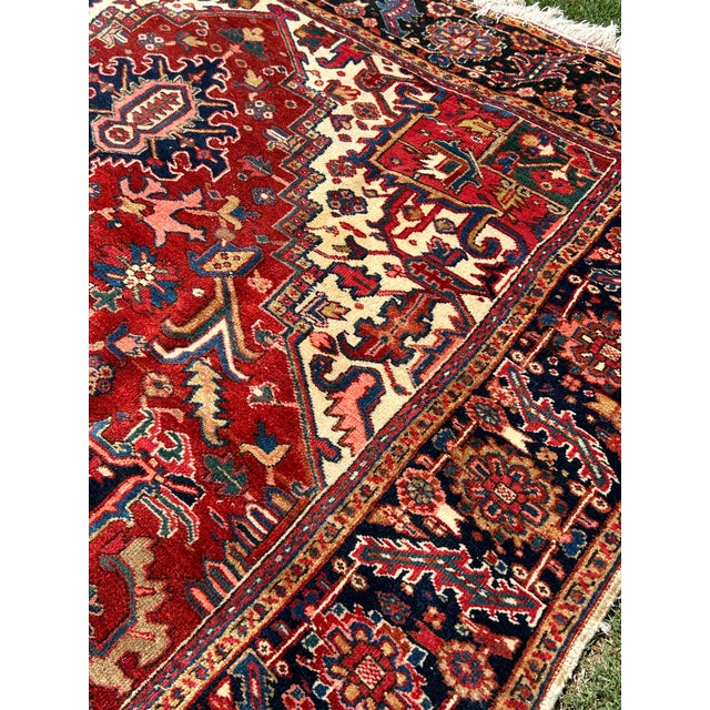 Textile Large Hand Knotted Antique Persian Heriz Rug For Sale - Image 7 of 13
