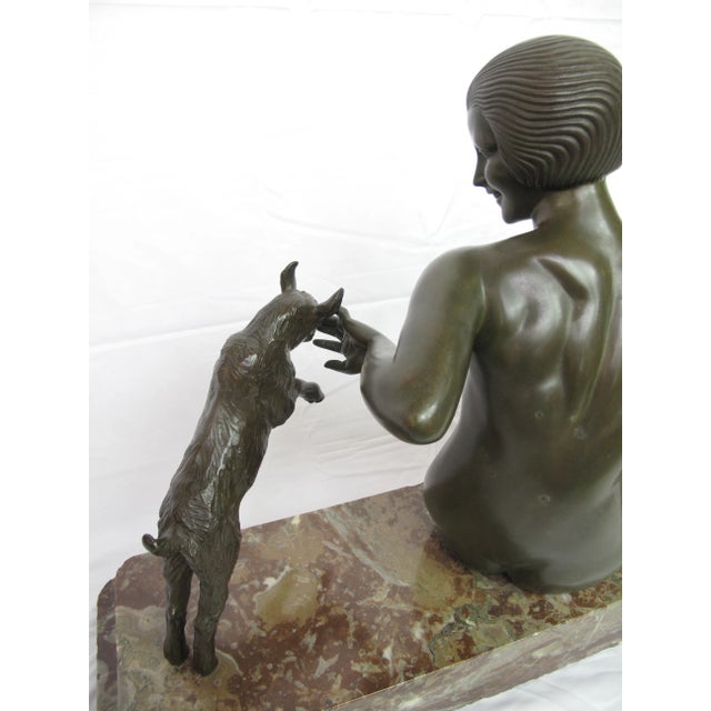 Verdigris Late 19th Century Antique Maurice Guiraud Riviere Nymphe Et Chevreaux Nude Woman With Goats Bronze Sculpture For Sale - Image 8 of 13