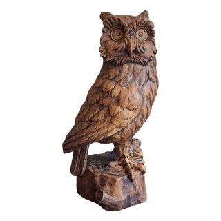 Vintage Hand-Carved Wood Owl For Sale