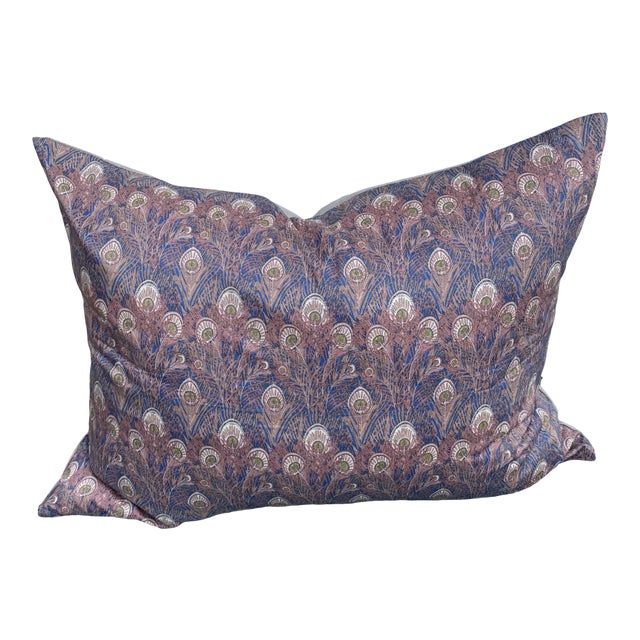 Art Deco Liberty of London Blue & Pink Peacock Print Pillow For Sale