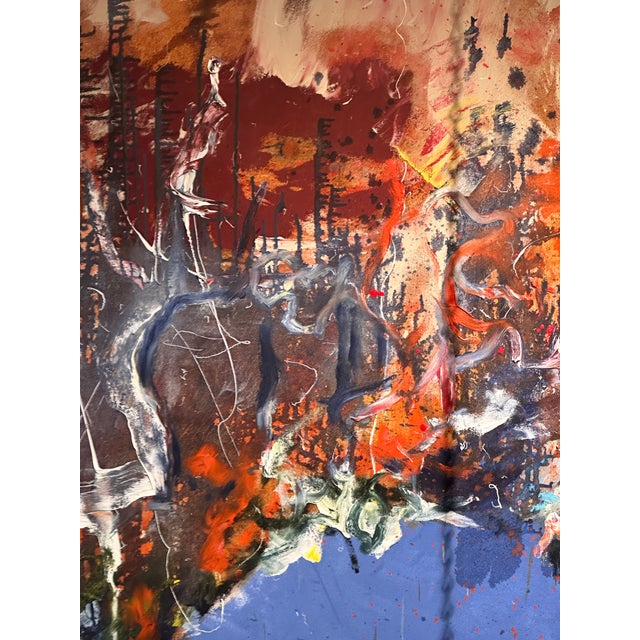 Mid-Century Modern Mid 20th Century Monumental Abstract Mid Century Modern Oil Painting Vintage For Sale - Image 3 of 7