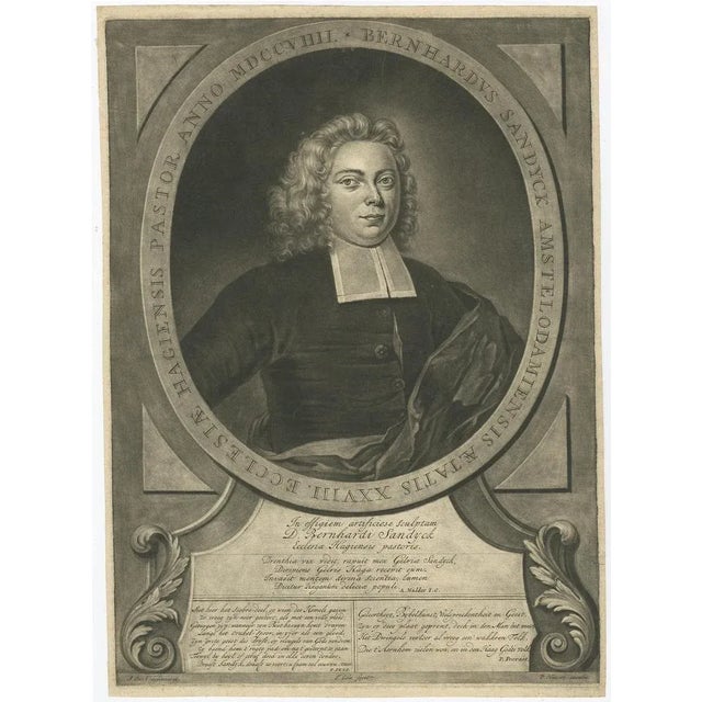 Antique print, titled: 'Bernhardus Sandyck Amstelodamiensis (…)' This plate shows a portrait of Bernhard Sandyck (1680 -...