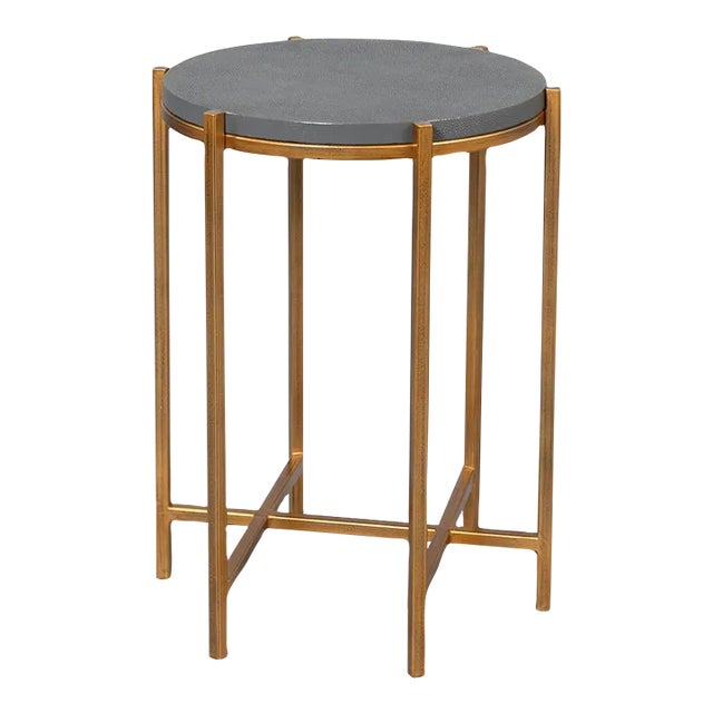 Pewter Leather Top Accent Table For Sale