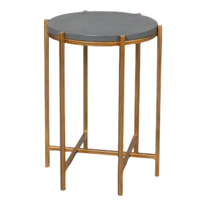 Pewter Leather Top Accent Table