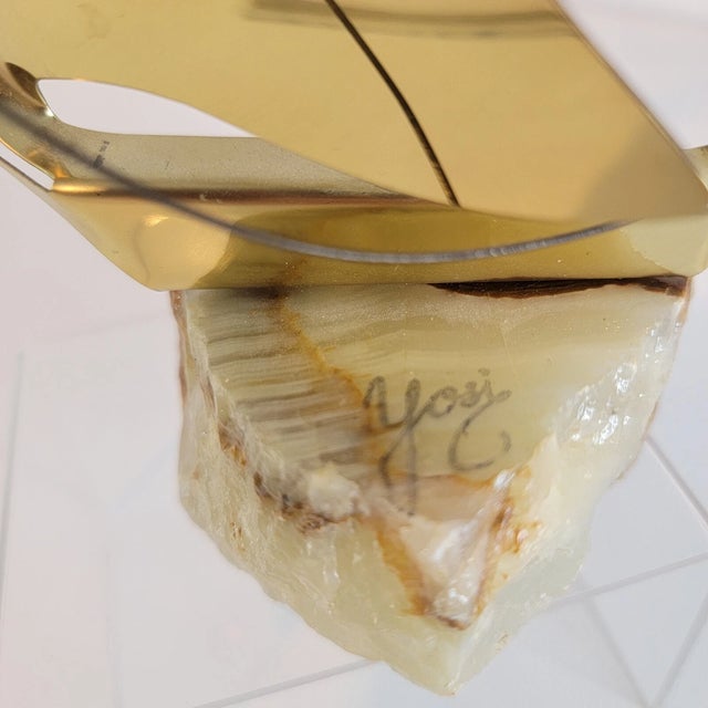 1990s Vintage MCM Brass Marble Based Signed Sailboat Figurine For Sale - Image 5 of 5
