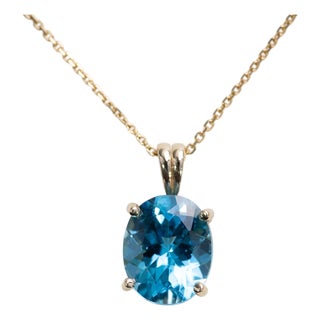 1.1Ct Natural Swiss Blue Topaz Pendant in Solid 14k Gold – Oval, 11x9mm For Sale