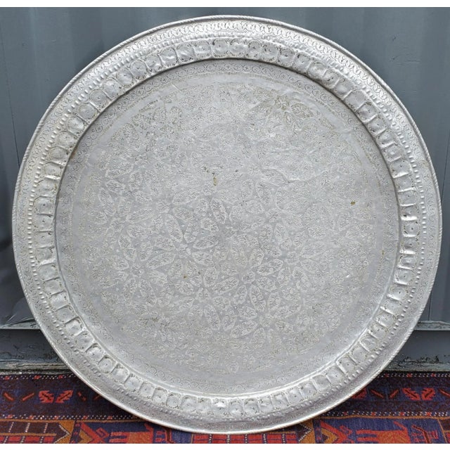 Metal 1980s Moroccan Silver Tray/Table Top For Sale - Image 7 of 7