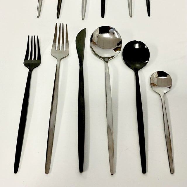Vintage Contemporary Modern Silver & Black Tone Flatware - 144 Piece Set, 24 Place Settings For Sale - Image 17 of 18