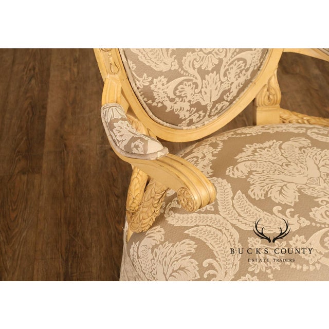 Louis XVI Style Pair Of Painted Oval Back Armchairs With Upholstered Seats For Sale - Image 15 of 18