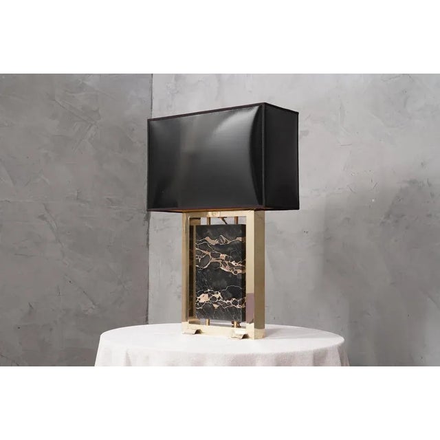 Mid-Century Modern Portoro Marble and Brass Table Lamp, 2000s For Sale - Image 3 of 10