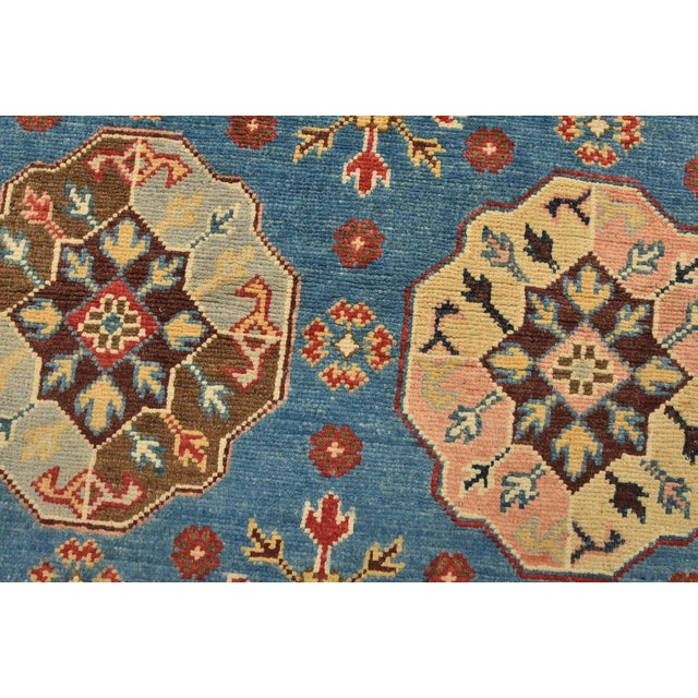 Kazak Runner 2’8” X 9’4” Blue Wool Tribal Hand-Knotted Oriental Rug For Sale - Image 4 of 13