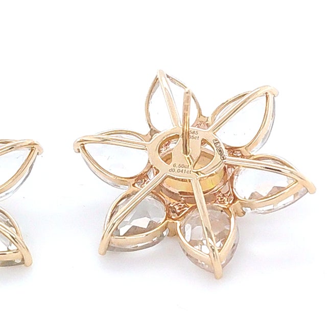 2020s Opal, Diamond and Prasiolite Flower Earrings in 14ct Yellow Gold - Fei Liu, Pair For Sale - Image 5 of 5