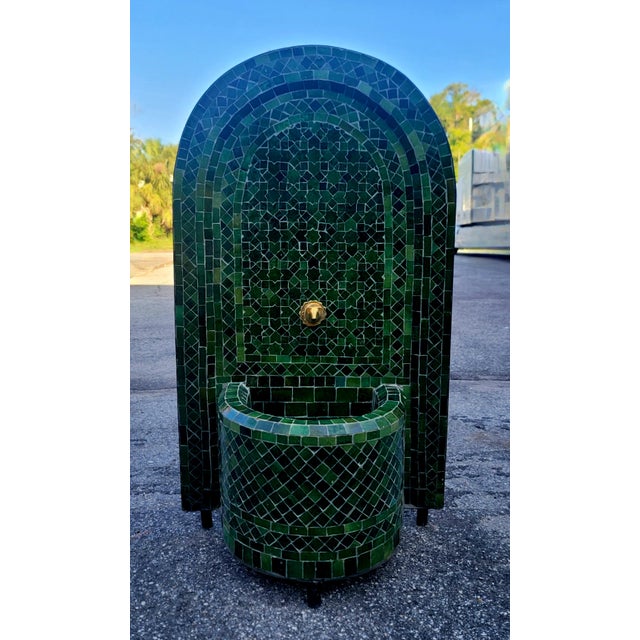 Green Tamegroute Green Arched Moroccan Mosaic Tile Fountain For Sale - Image 8 of 8