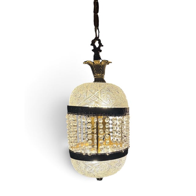 1960s Vintage Hollywood Regency Crystal Glass Pineapple Swag Lamp, 21" For Sale - Image 5 of 9