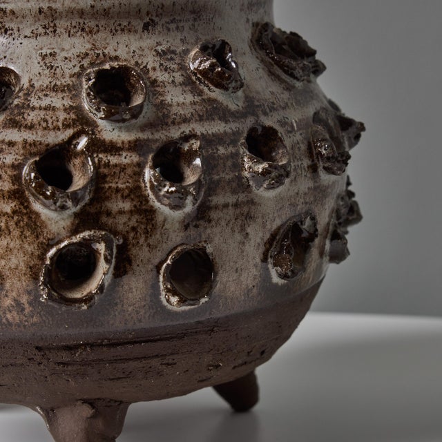 1970s Erik Glud Studio Crafted Stoneware Footed Table Lamp Executed in a rich gray glaze, this geometric one of a kind...