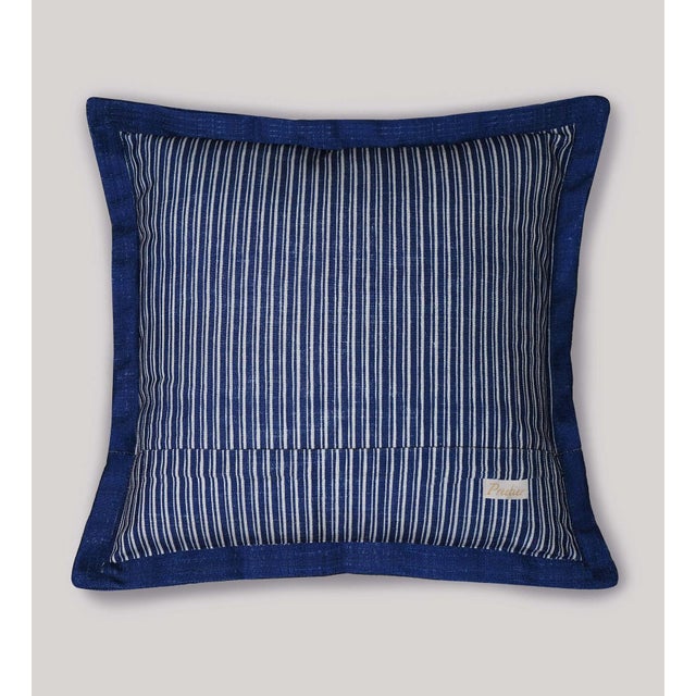 Jacobean Blue Floral Pillow Cover Jacobean Design Traditional Cushion Navy Accent Bedroom Decorative Case Cotton Washable Zipper Square Throw White For Sale - Image 3 of 4