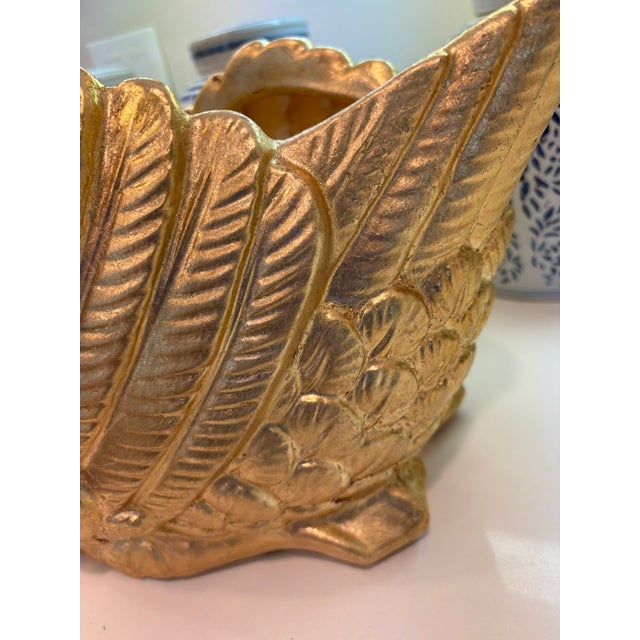 2020s Large Hand Gilded Ceramic Swan Centerpiece Bowl Cachepot in Distressed Gold Leaf Finish For Sale - Image 5 of 16