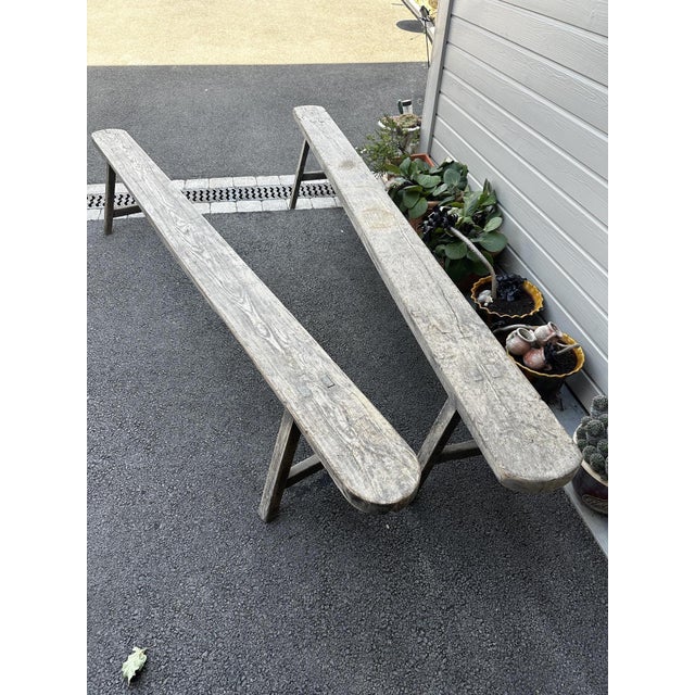 Vintage Benches in Raw Wood, 1920s, Set of 2 For Sale - Image 9 of 11
