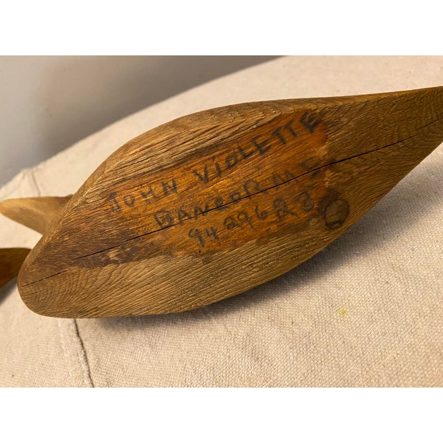 Early 20th Century Vintage Antique Hand Carved Wood Duck Decoy Signed John Violette For Sale - Image 5 of 5