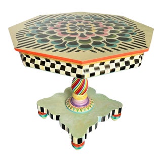 MacKenzie-Childs Style Hand Painted Octagon Pedestal Table For Sale