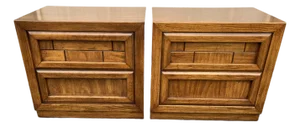 Mid 20th Century Dixie Brutalist Walnut Nightstands- A Pair