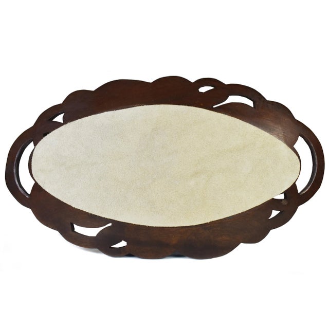 Traditional Hand Carved Solid Wood Leaves Fruit Design Tray Centerpiece For Sale - Image 3 of 12