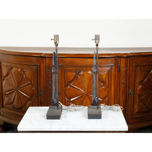 Pair of Iron Table Lamps with Anchors and Sailboats on Rectangular Bases For Sale In Atlanta - Image 6 of 8