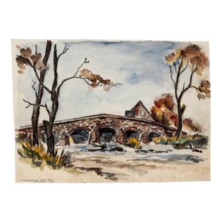 Henry Emil Salloch Original Watercolor on Paper Stone Bridge. Gettysburg Pennsylvania, 1946. For Sale