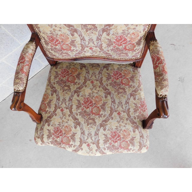 Chestnut Vintage French Louis XV Style Fireside Accent Arm Chairs - a Pair For Sale - Image 8 of 13