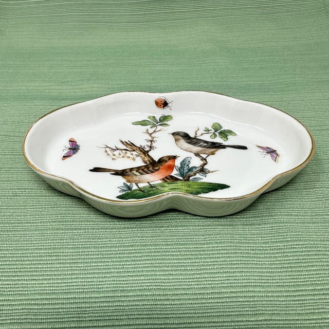 Antique Herend Hand Painted Porcelain Rothschild Bird Trinket Dish Pin
