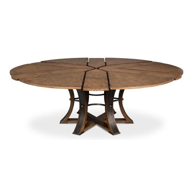 Large Round Dining Table in Light Brown Oak With Iron Base For Sale - Image 4 of 11