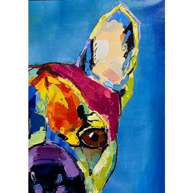 Early 21st Century W Biaggi French Bulldog Painting. Large and Colorful. For Sale - Image 5 of 10
