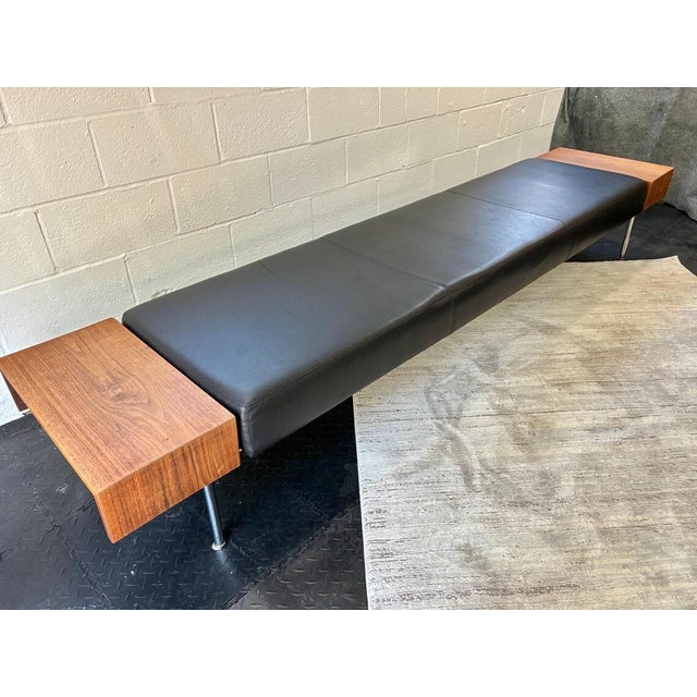 2020s Leather and Wood Gallery Style Modern Bench From Keilhauer of Canada For Sale - Image 5 of 12