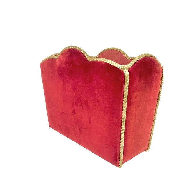 Dorothy Draper Vintage Italian Hollywood Regency Pink Velvet Magazine Book Holder For Sale - Image 4 of 17