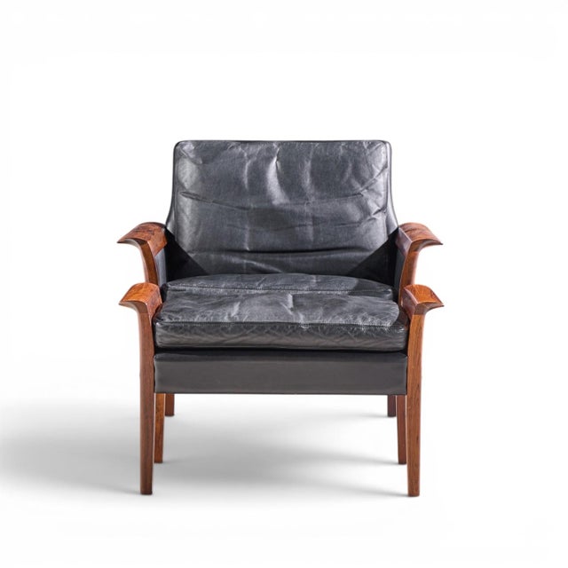 Mid 20th Century Knut Saeter for Vatne Møbler Mid Century Norwegian Rosewood and Leather Lounge Chairs - Pair With Ottoman For Sale - Image 5 of 12