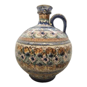 Vintage Studio Pottery MCM Floral Gold Gilt Jug - Dutch - De Olde Kruyk