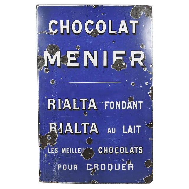 Menier Chocolate Enameled Sheet Metal Plate For Sale