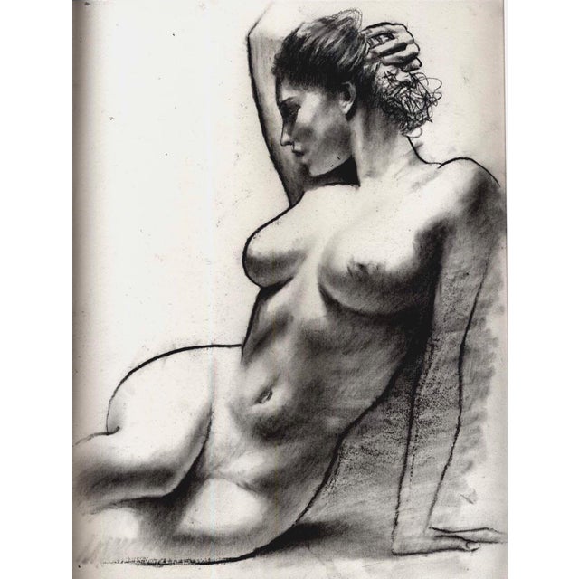 Seated Figure by Chris Hopkins | Charcoal on paper of a nude woman in a seated pose For Sale
