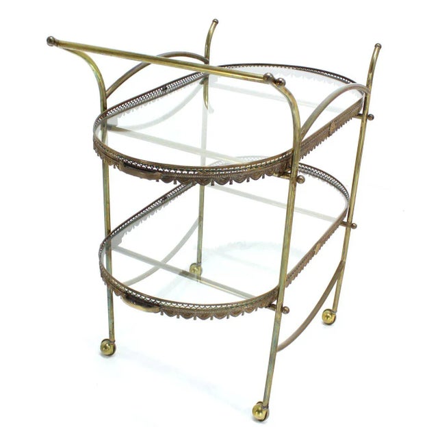 Metal Mid-Century Modern Two-Tier Brass Serving Cart Table For Sale - Image 7 of 11