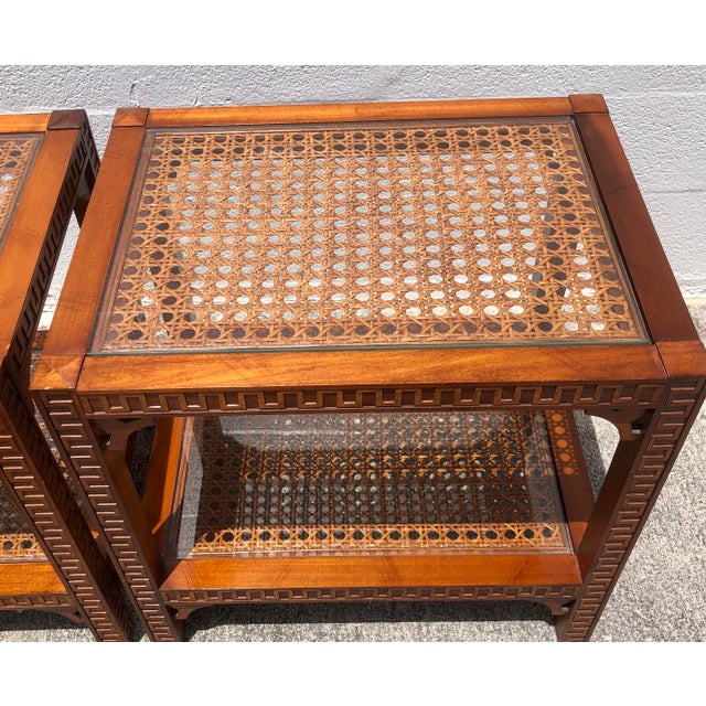 Pair Vintage Mid Century Cane & Glass Side/End Tables For Sale - Image 14 of 18