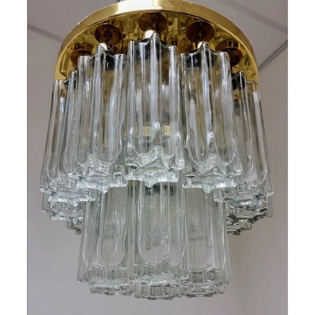 Metal Mid-Century Modern Brass Glass Ceiling Light from Glashütte Limburg, 1980s For Sale - Image 7 of 10
