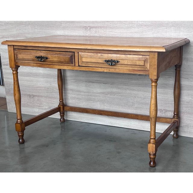 Pair of Early 20th Spanish Mobila Country Farm Desk With Two Drawers For Sale - Image 4 of 9